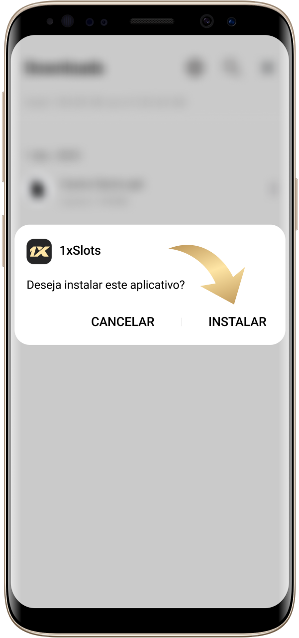 Aguarde a conclusão da instalação do aplicativo 1xSlot em seu dispositivo Android.