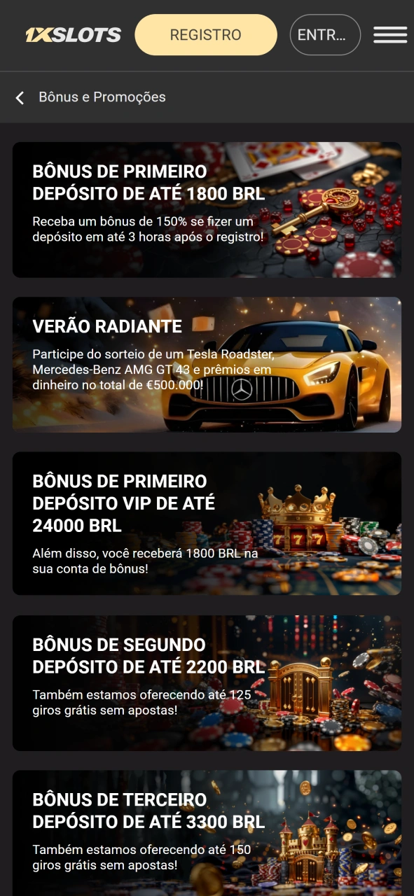 O programa de bônus 1xSlot oferece aos seus jogadores recompensas generosas.