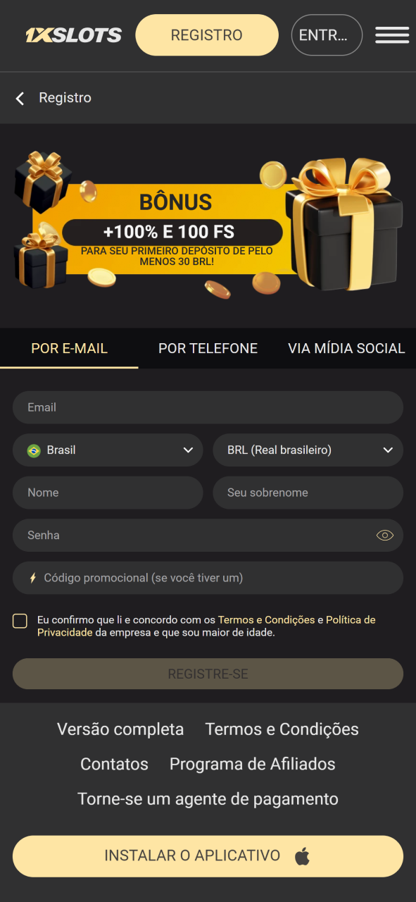 O registro no aplicativo 1xSlot leva alguns minutos.