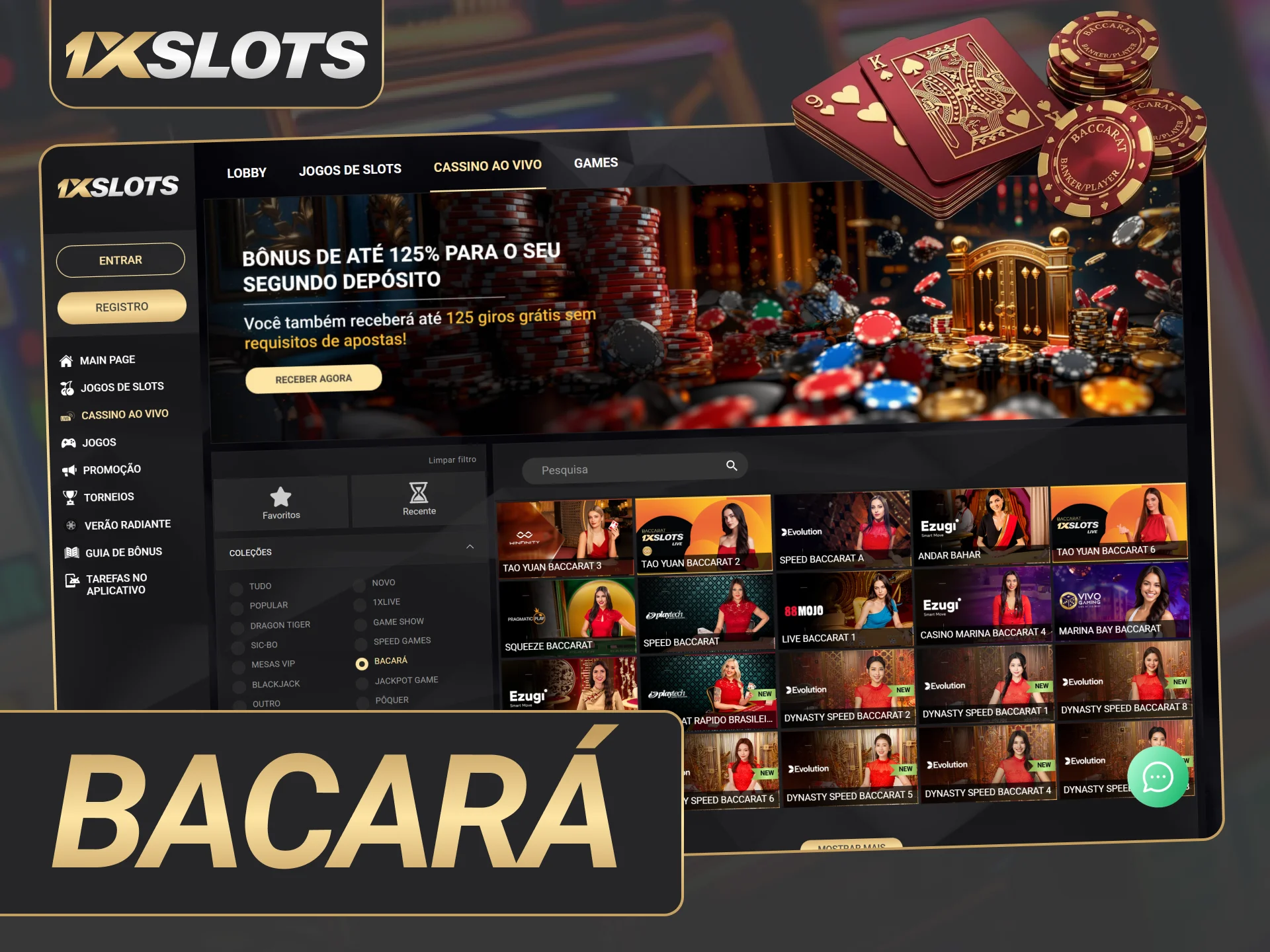 Mais de 20 variantes de jogos de bacará na 1xSlots.