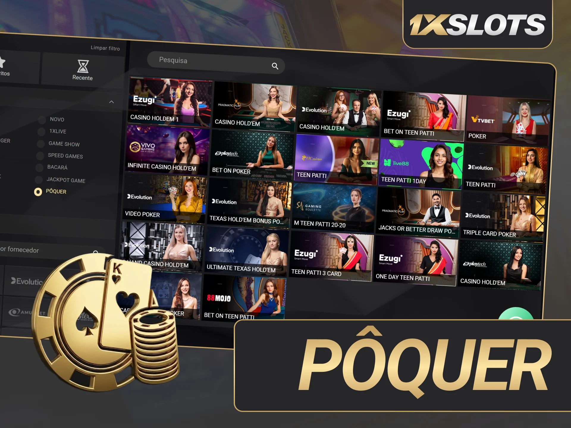 O 1xSlots oferece todas as variedades de pôquer.