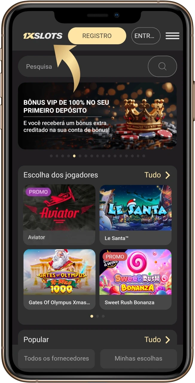 Digite na barra de endereços do seu navegador o site oficial do cassino 1xSlot.