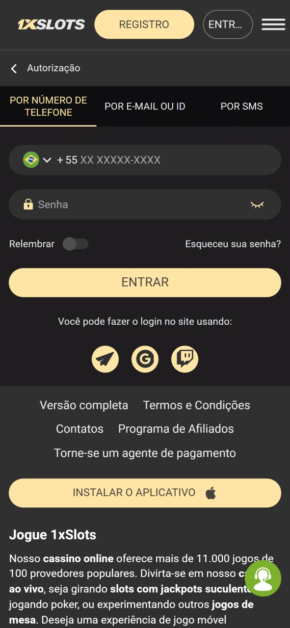 O início de sessão na sua conta na aplicação 1xSlot pode demorar alguns minutos.